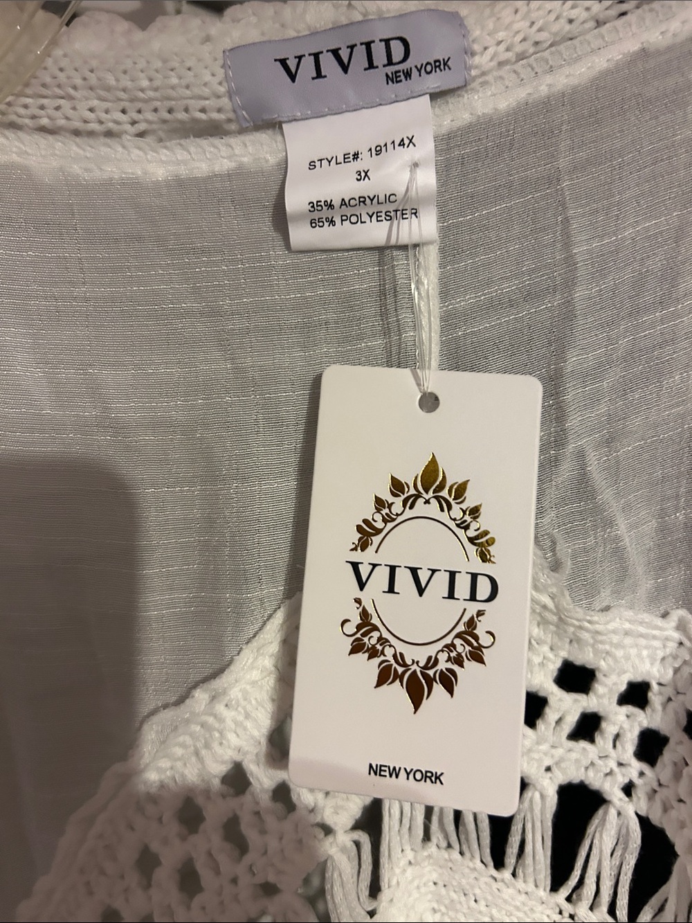 Vivid Crochet Fringe Kimono Cover-Up in White - Picture 3 of 3